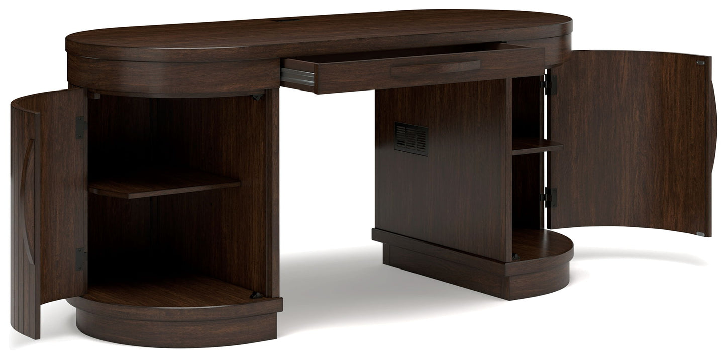 Korestone - 3 Pc. - Home Office Desk, Chair, Credenza - Warm Brown