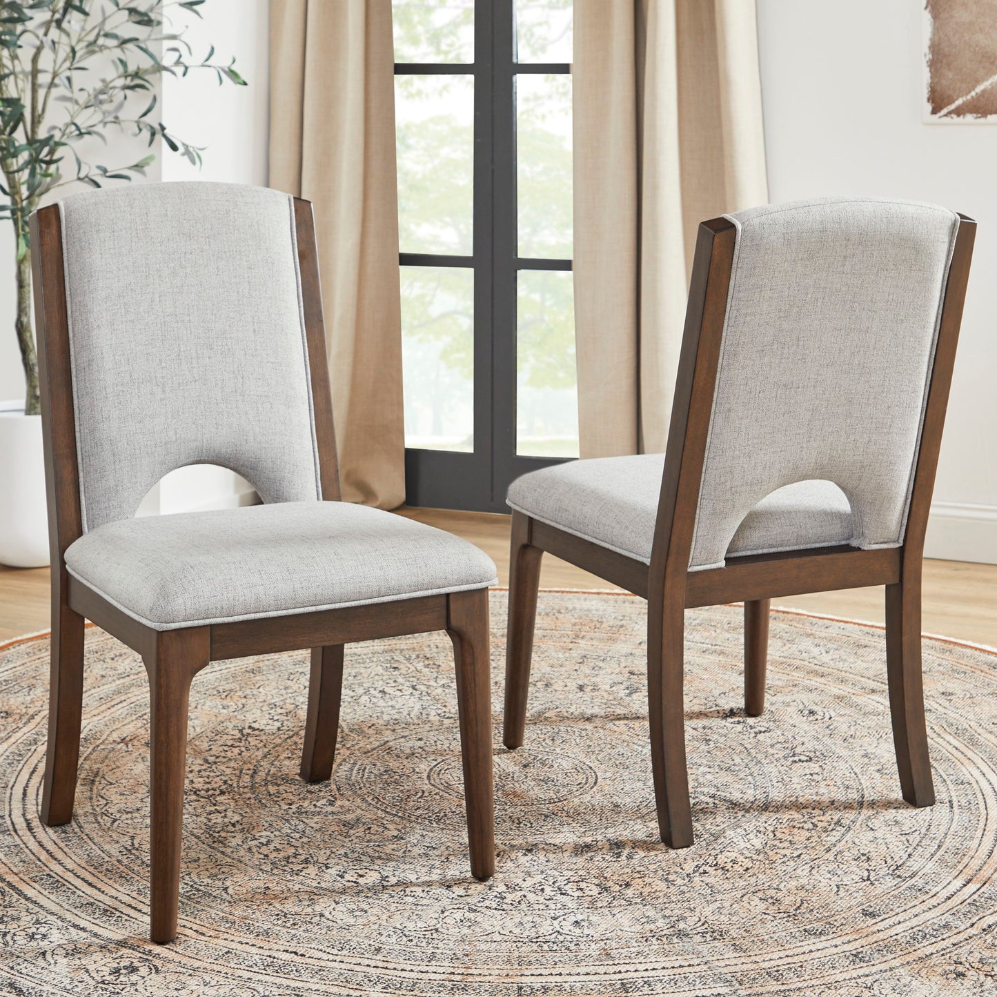 Athens - Upholstered Dining Chair (Set of 2) - Light Gray / Chocolate Brown