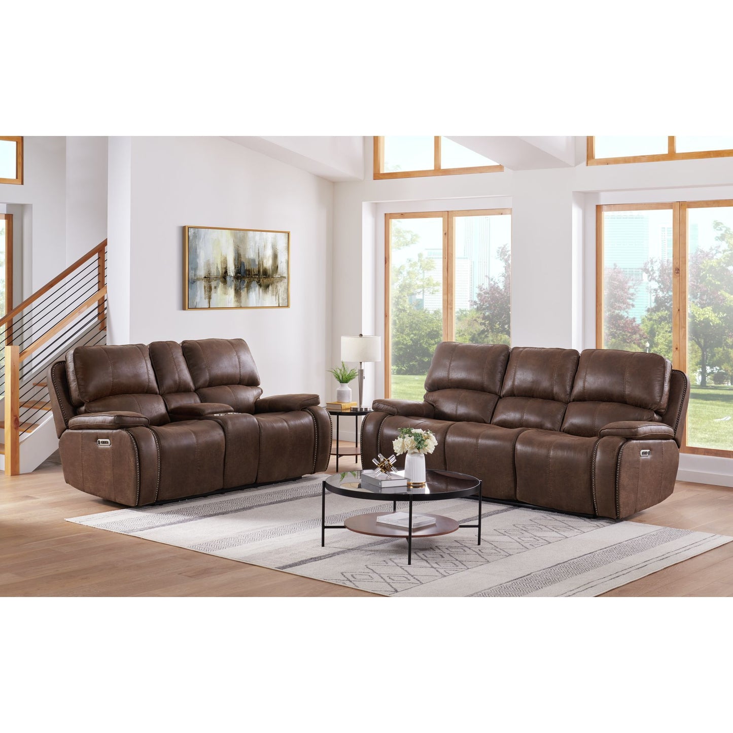 Atlantis - Power Motion Sofa With Power Motion Head Recliner - Heritage Brown