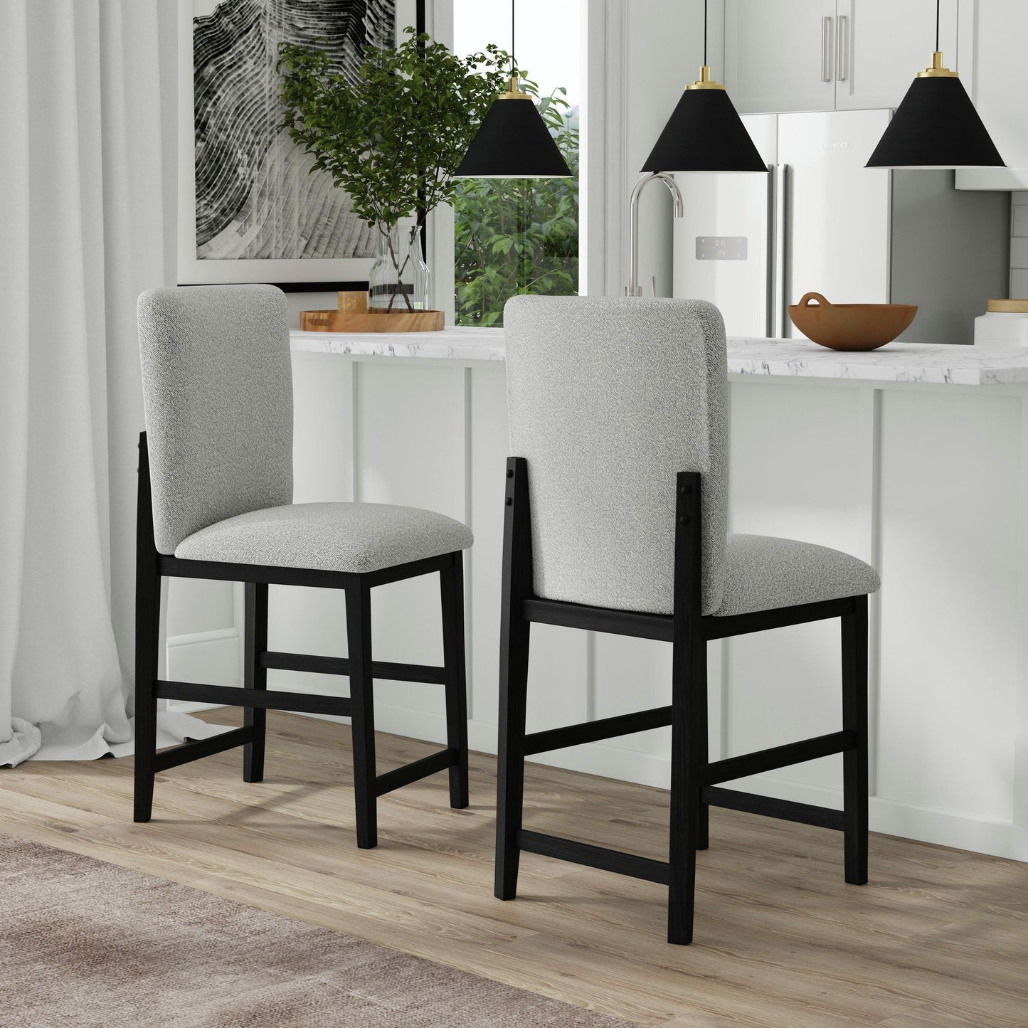 Portland - Square Back Fabric Barstool (Set of 2) - Gray / Black