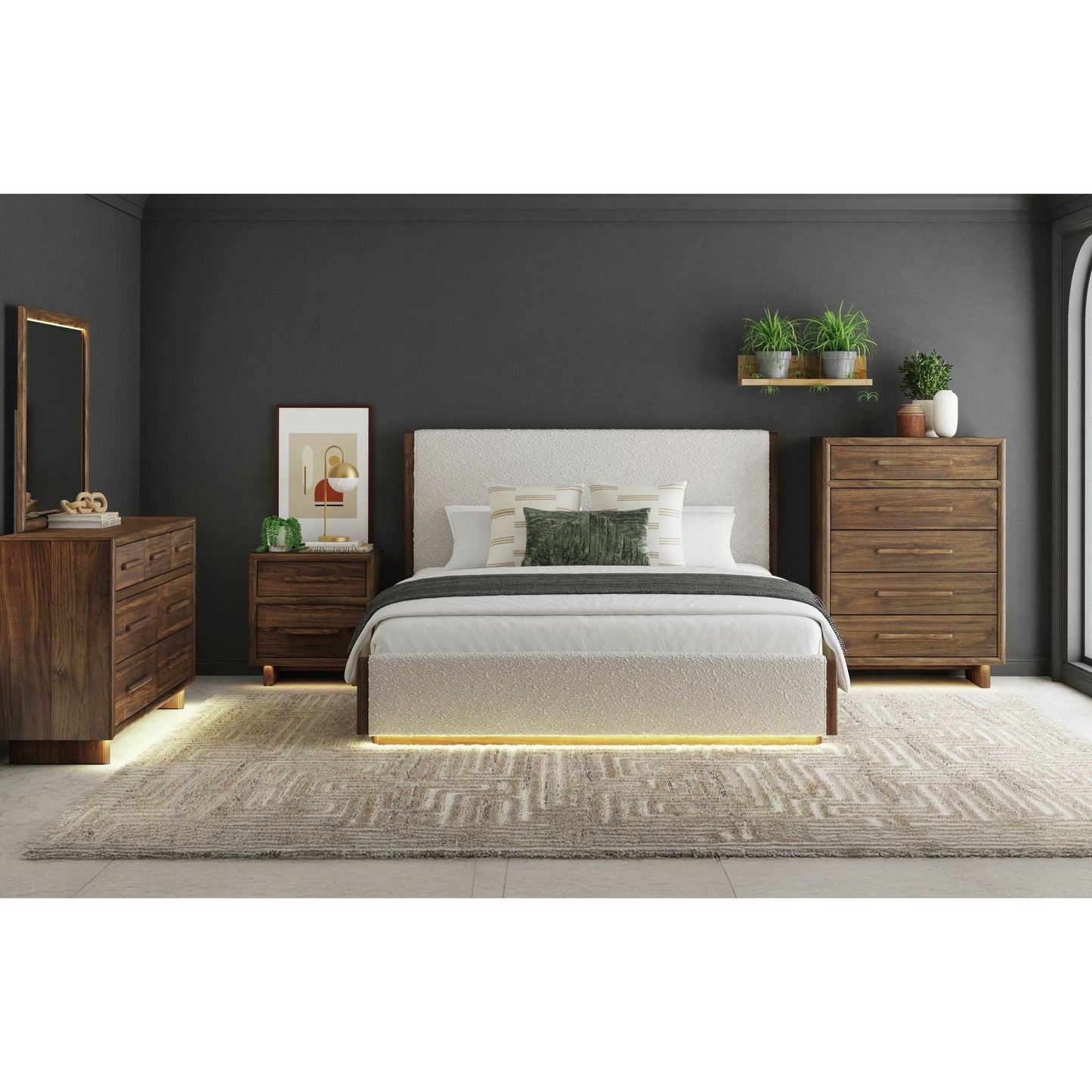 Brisbane - Upholstered Bed With Boucle And LED