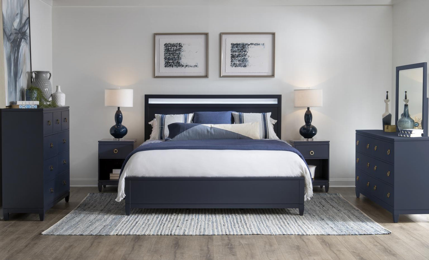 Summerland - Full Lighted Panel Headboard - Inkwell Blue