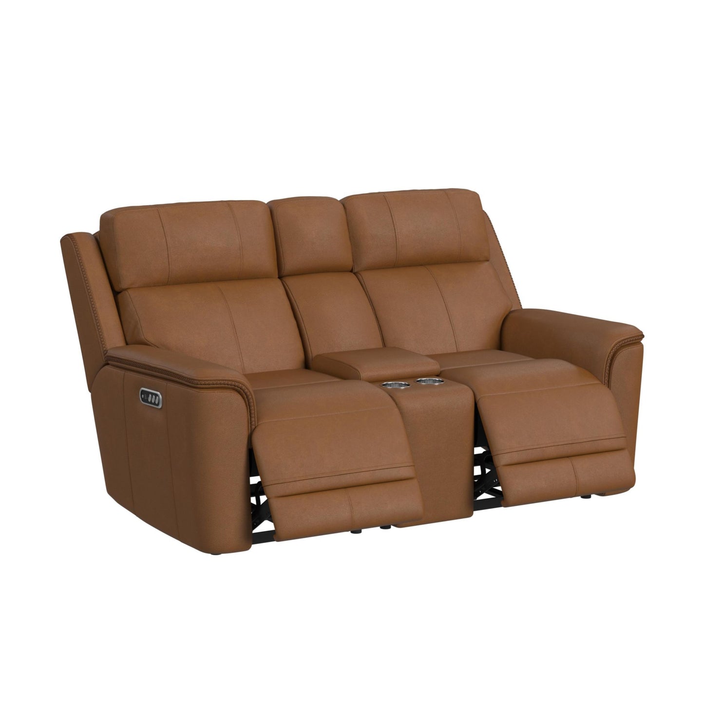 Mustang - Power Motion Loveseat With Console, Power Headrest And Lumbar - Butternut