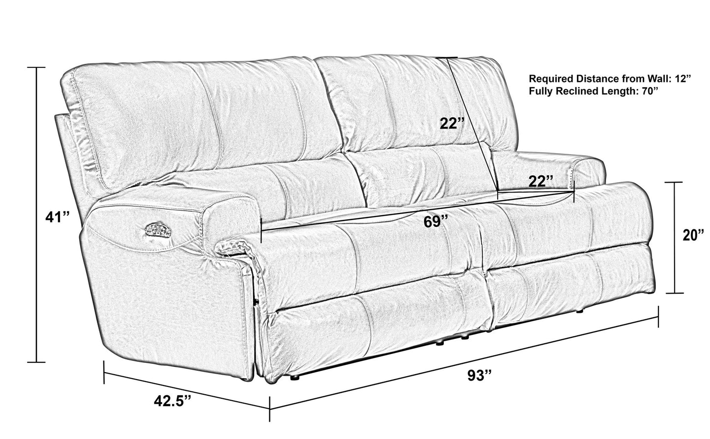 Wembley - Power Headrest Power Lay Flat Reclining Sofa