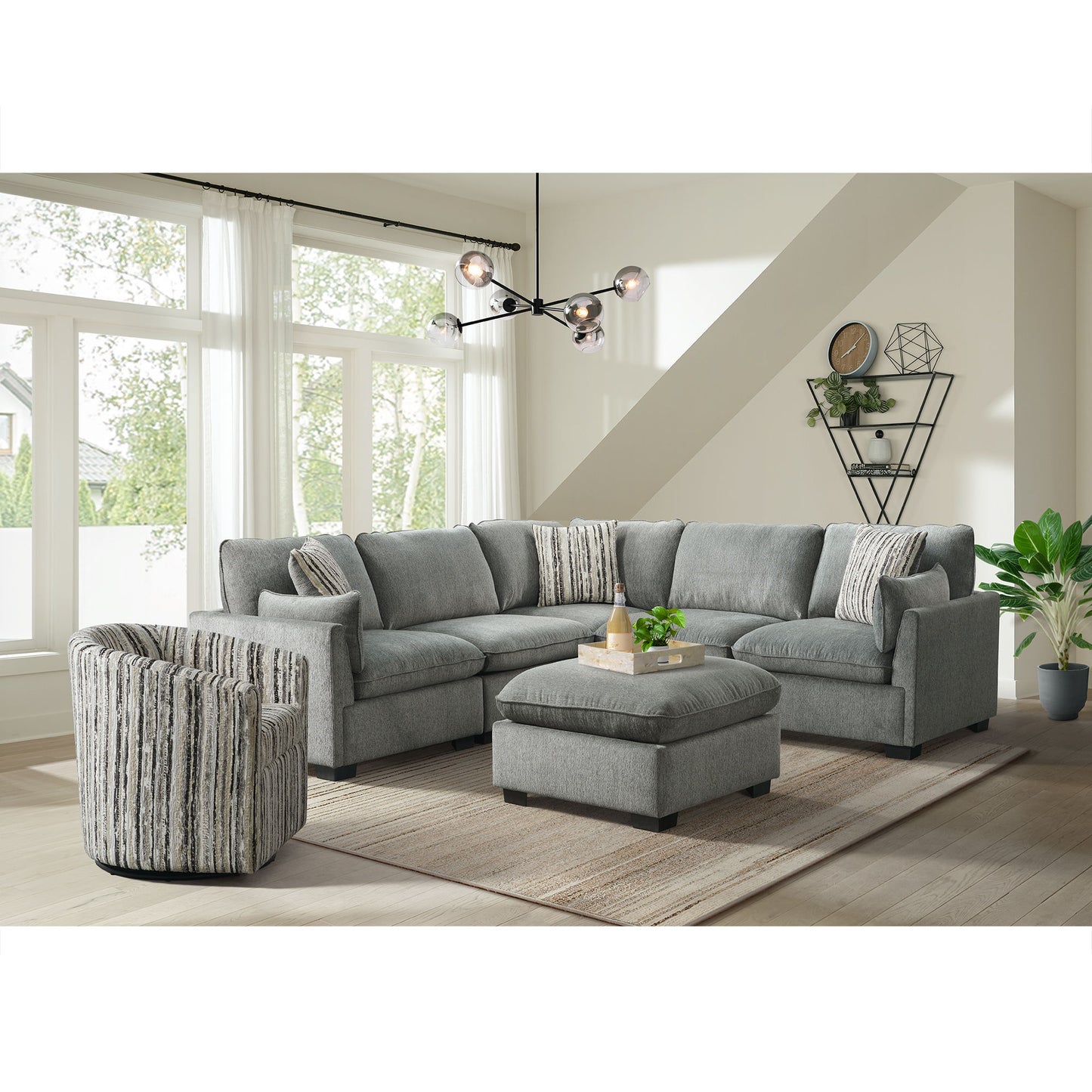 Deville - Modular Corner With 1 Mix Moonlight Pillow - Nova Gray
