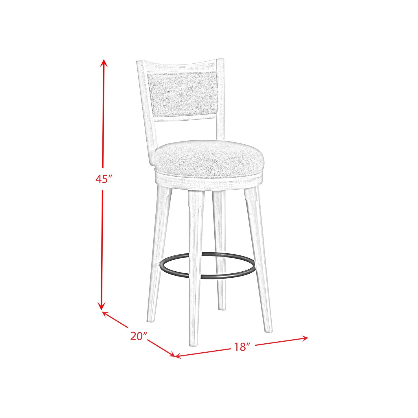 Rogen Rustic Swivel Bar Stool with Grey Fabric in Rustic White (2 Per Carton)