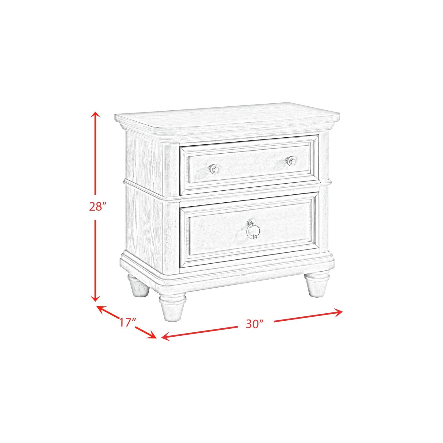 Whit-Ash - 2-Drawer Nightstand With USB - Light Gray