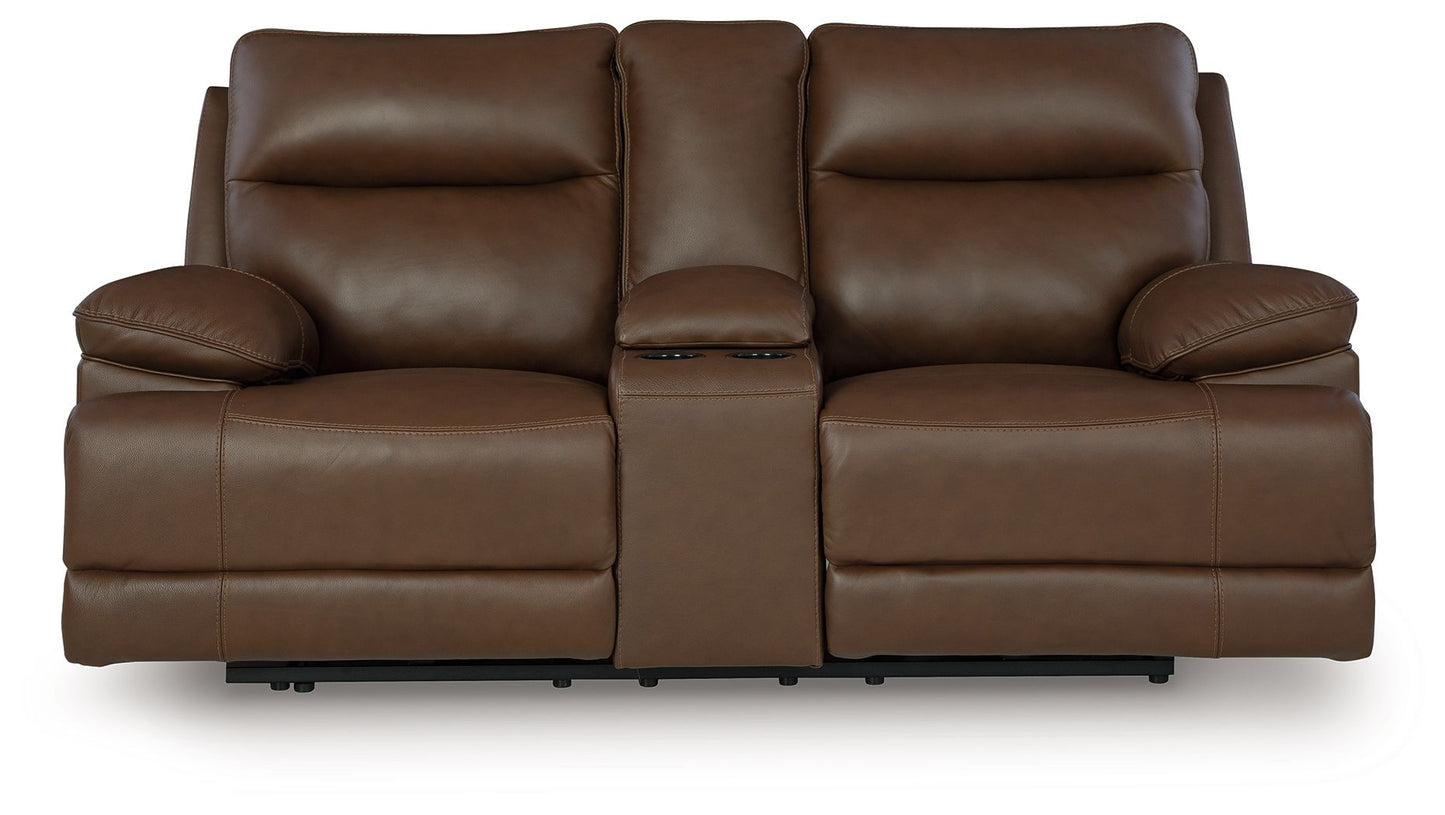 Vonryan - Power Reclining Loveseat With Console / Adj Headrest - Tobacco