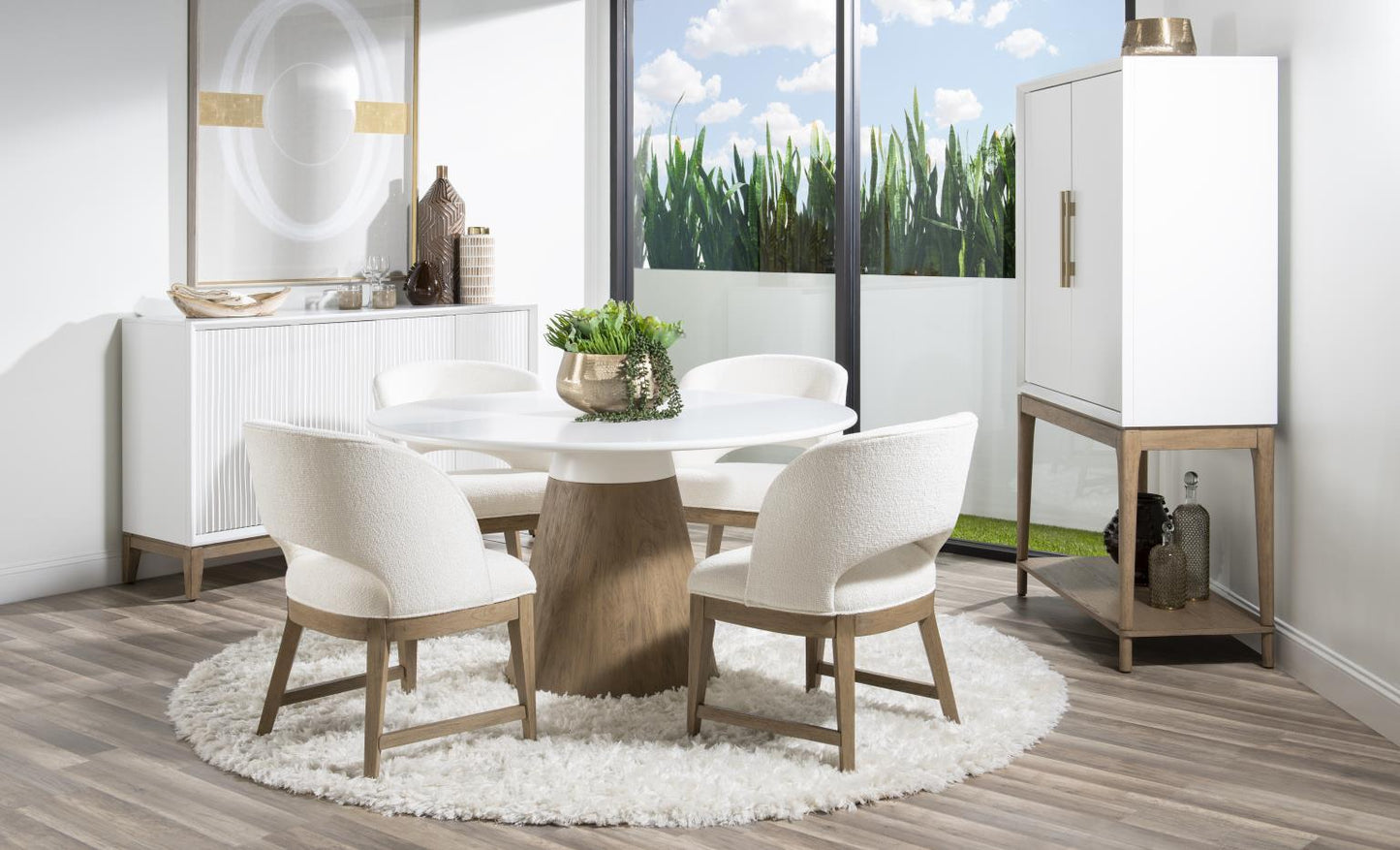 Melrose - Round Dining Table Base - Cloud White And Desert Oak