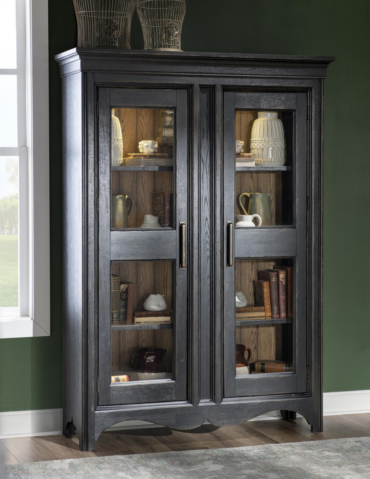 Vintage Market - Glass Front Display Cabinet - Barnwood Oak And Kettle Black