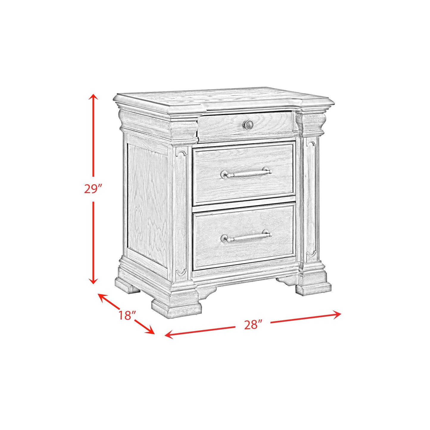 Kings Court - 3-Drawer Nightstand (Sliding Top) - Gray