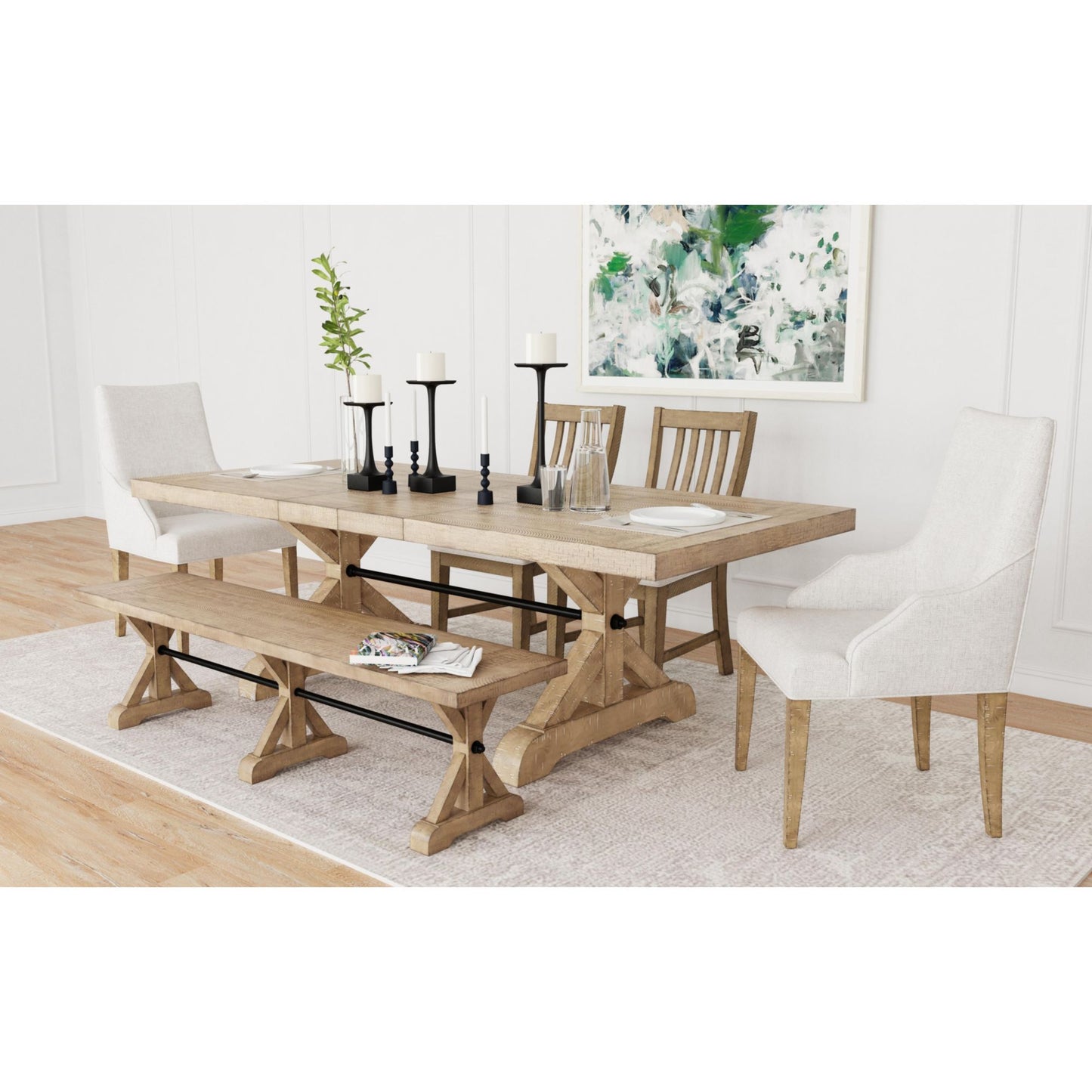 Yellowstone - Dining Bench With Metal Bar Cross - Medium Brown