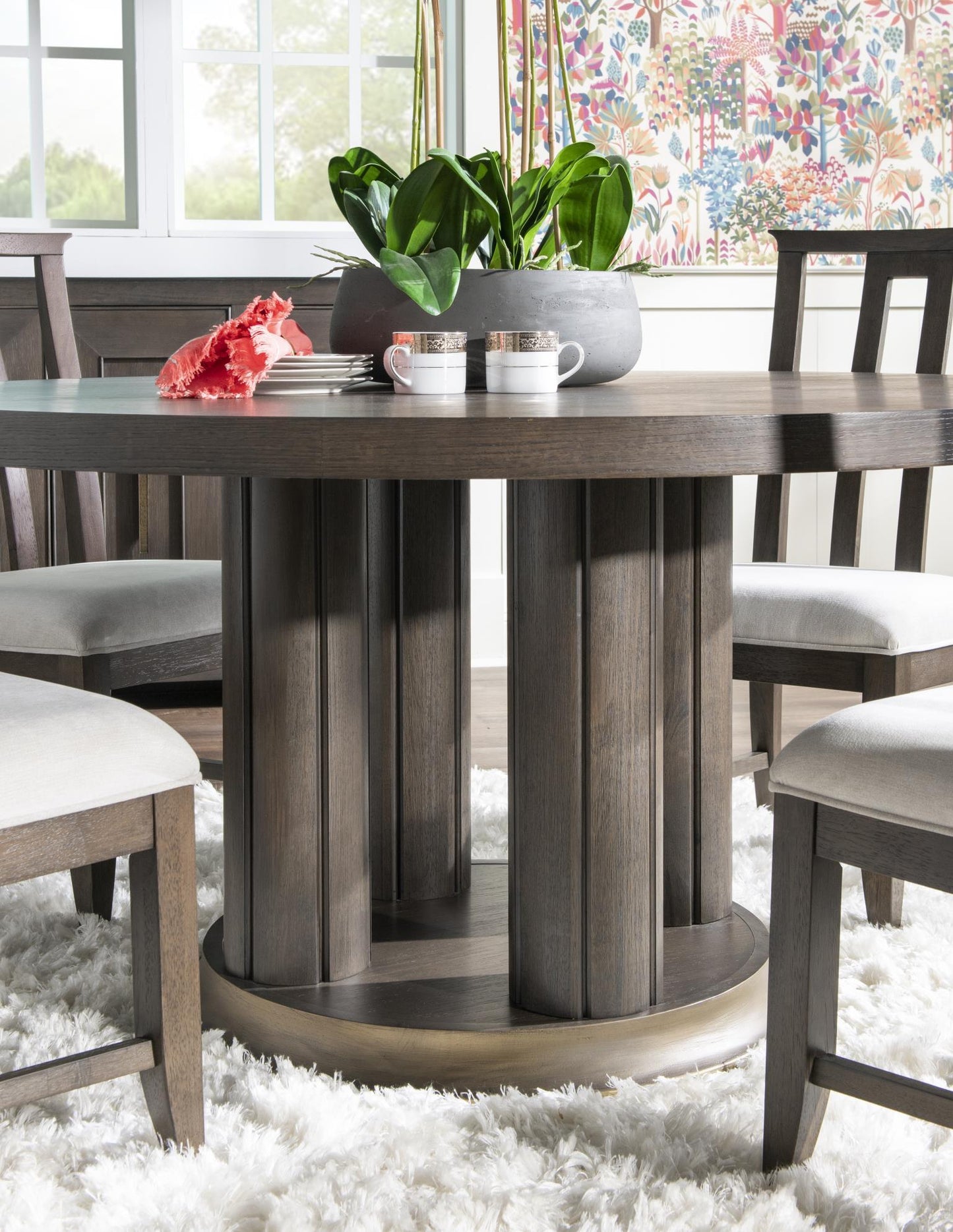 Lancia - Complete Round Dining Table - Charred Oak