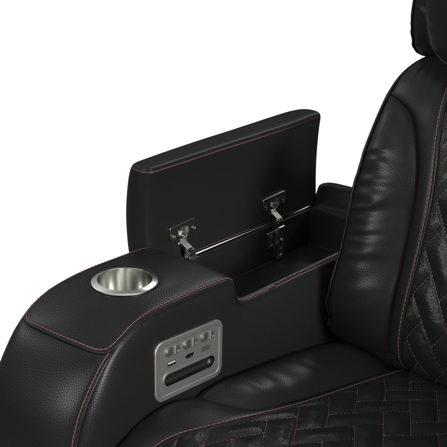 Prime Time - P3 Recliner With LED And Wireless Charger Pocket - Jett Black With Red Stitching