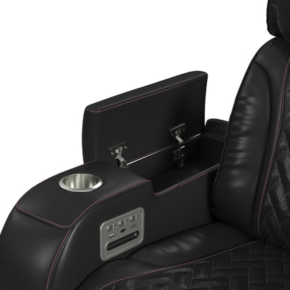 Prime Time - P3 Recliner With LED And Wireless Charger Pocket - Jett Black With Red Stitching