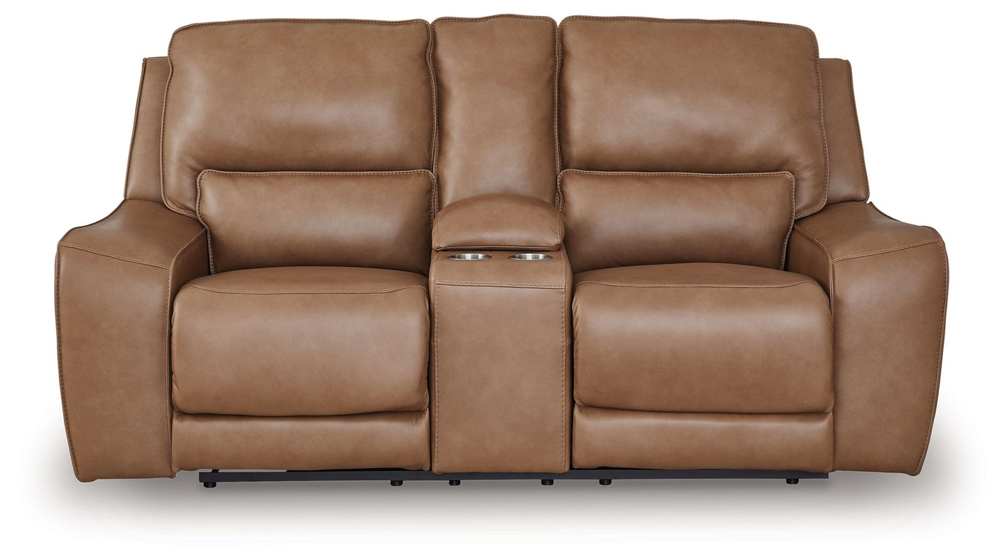 DeepWakes - Power Reclining Loveseat / Console / Adjustable Headrest - Caramel
