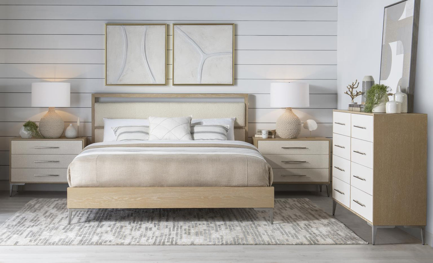 Biscayne - King Upholstered Panel Headboard - Malabar With Alabaster Fronts