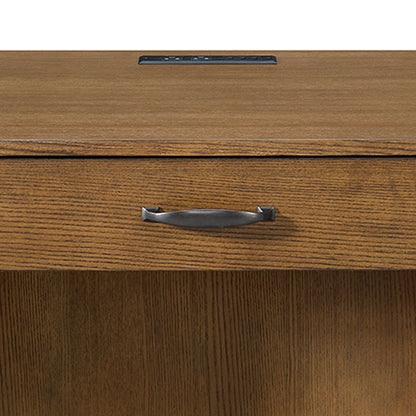 Portico - Half Pedestal Desk With Power / USB - Brown Oak