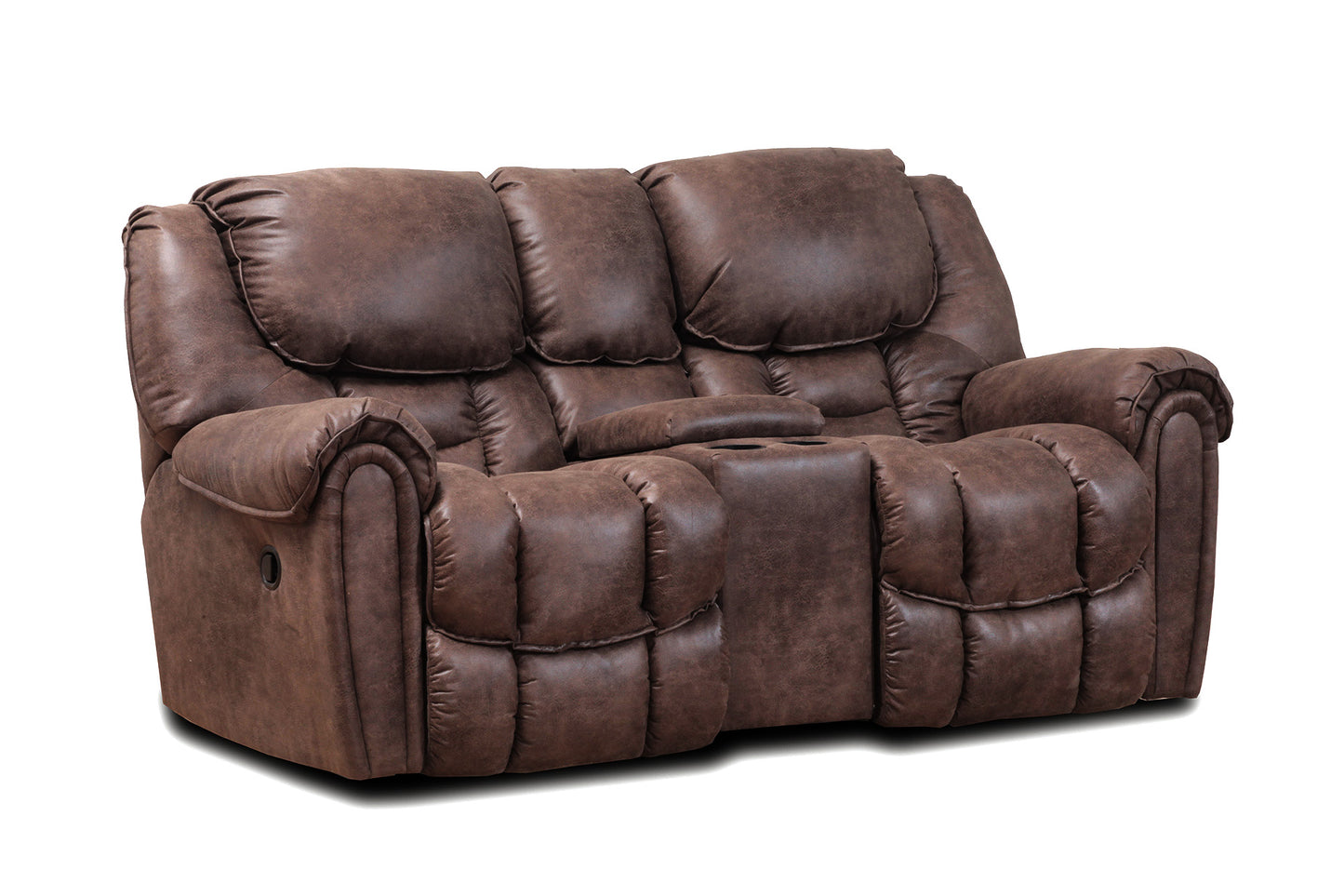 Brown leather reclining sofa on a white background