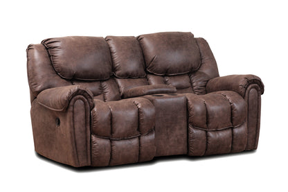 Brown leather reclining sofa on a white background