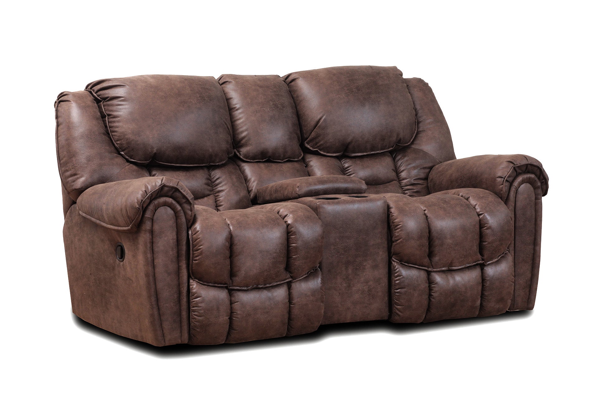 Brown leather reclining sofa on a white background