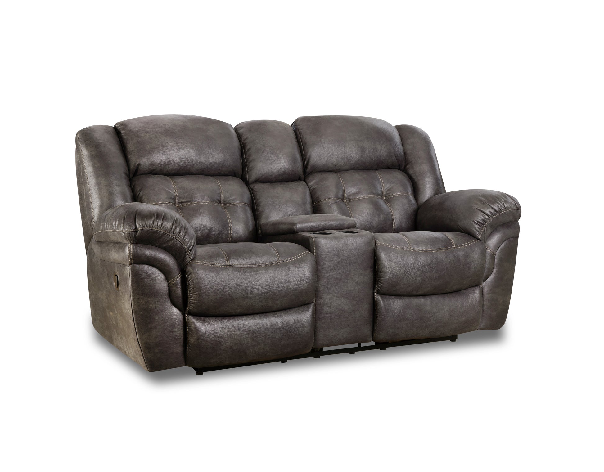 Brown leather reclining sofa on a white background