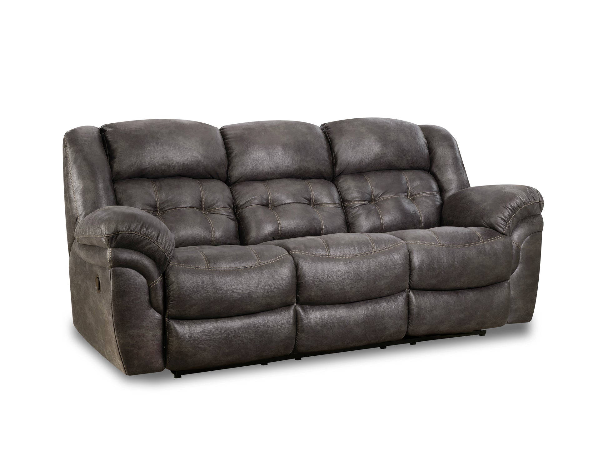 Dark brown leather reclining sofa on a white background
