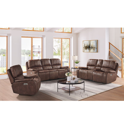 Atlantis - Power Motion Loveseat With Power Motion Head Recliner & Console - Heritage Brown