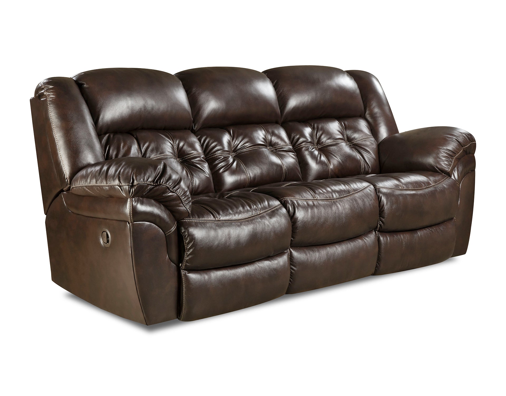 Brown leather reclining sofa on a white background