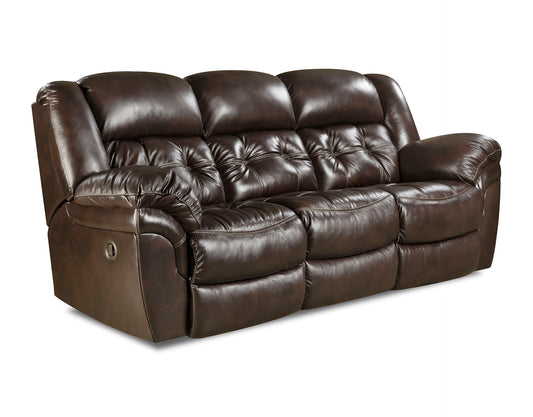 Brown leather reclining sofa on a white background