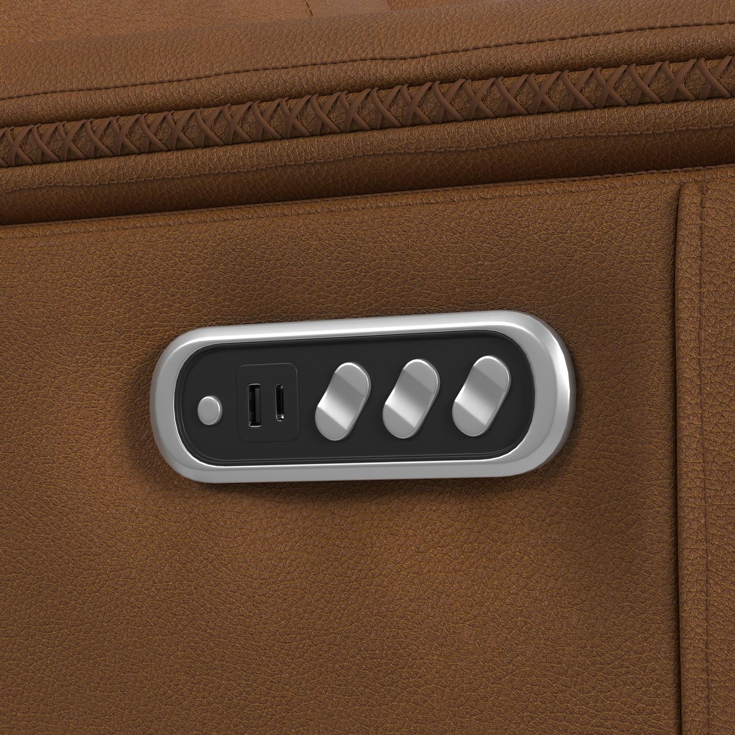 Mustang Power Motion Sofa with DDT; Wireless Charger; Power Headrest and Lumbar in Aline Butternut