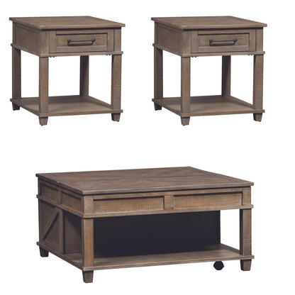 Parkland Falls - 3 Piece Table Set (1 Lift Top Cocktail Table 2 End Tables) - Light Brown