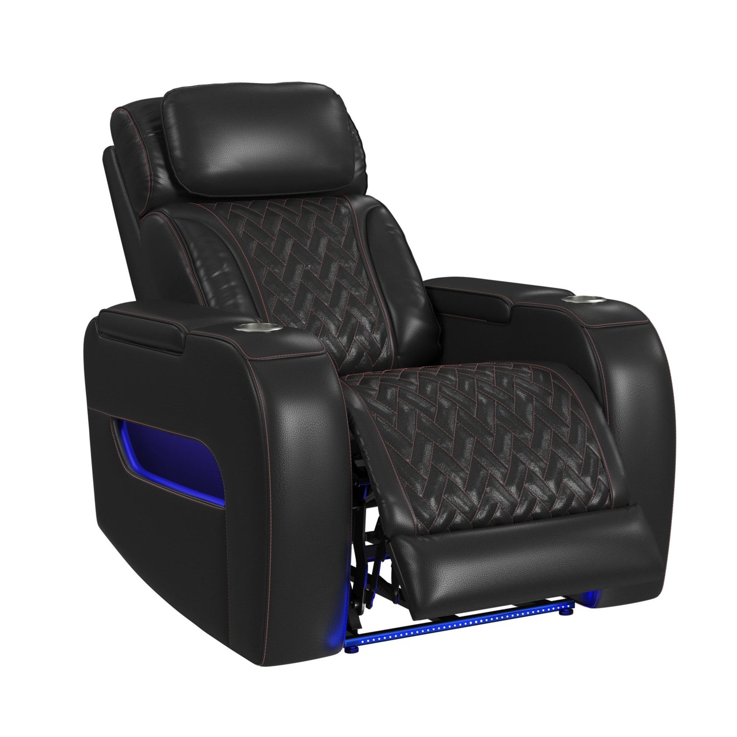 Prime Time - P3 Recliner With LED And Wireless Charger Pocket - Jett Black With Red Stitching