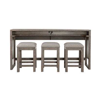 Bartlett Field - 4 Piece Living Room Set (Console Bar Table & 3 Console Stools) - Gray
