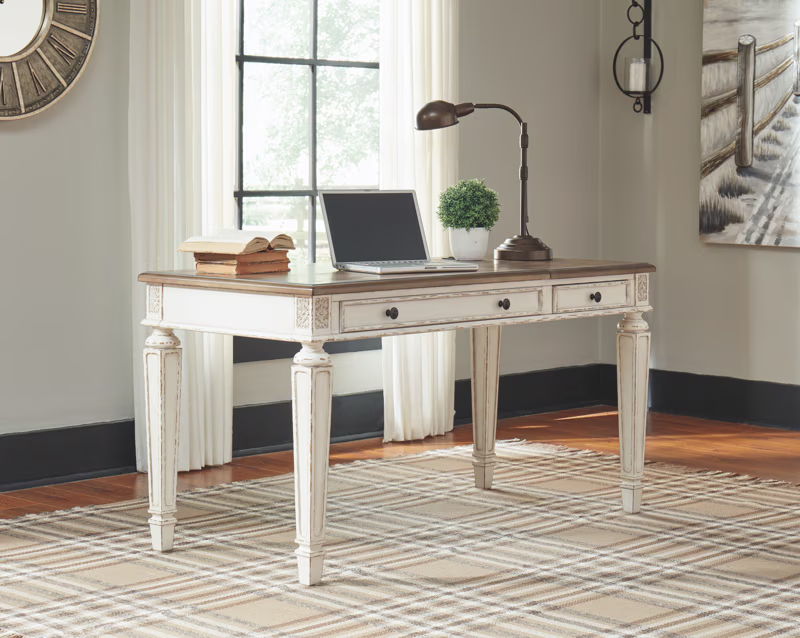 Realyn - Home Office Lift Top Desk - White / Brown