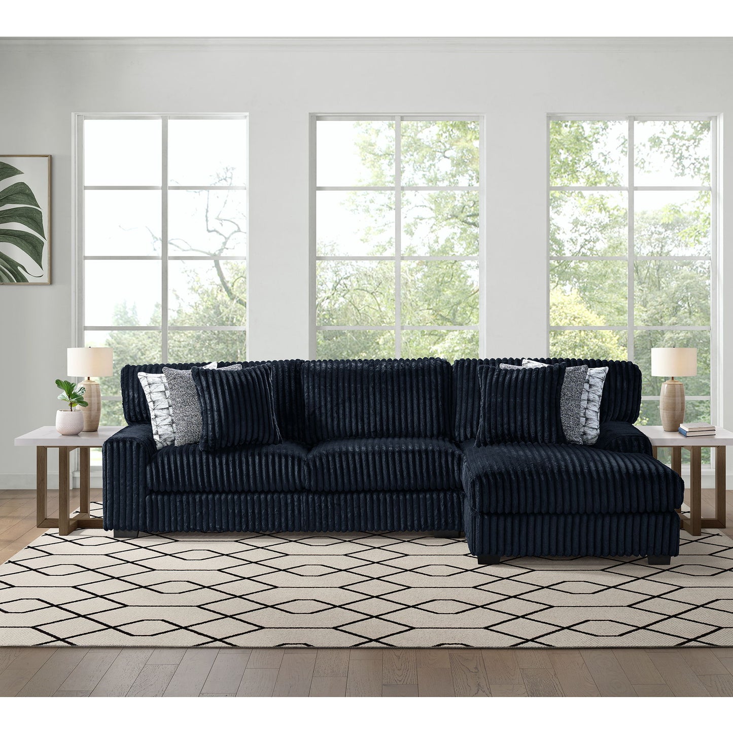 Nightfall - RHF Chaise With 2 Self Pillows 20" - Grand Cord Black