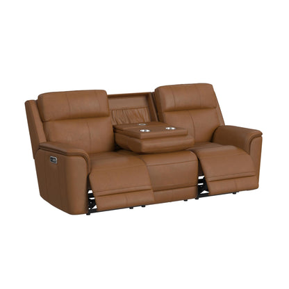 Mustang Power Motion Sofa with DDT; Wireless Charger; Power Headrest and Lumbar in Aline Butternut