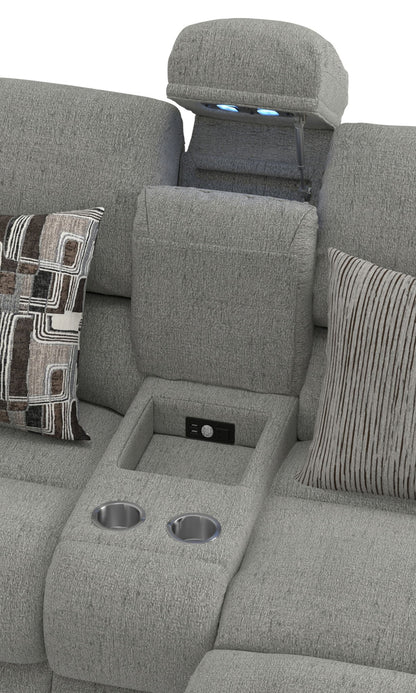 Quinn - 3 Piece Reclining Sectional With 4 Reclining Seats, Storage Arms, Storage Console With Lights, And Drop Down Table - Nature