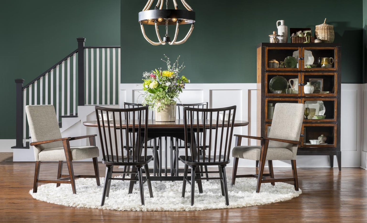 Fenmore - Complete Round Dining Table - Mocha And Distressed Cherry
