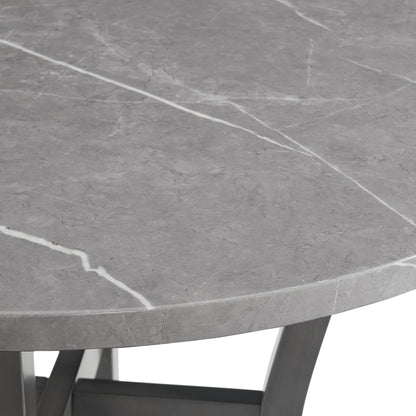 Ambridge - 5 Piece Round Counter Set With Faux Marble Top - Brushed Gray