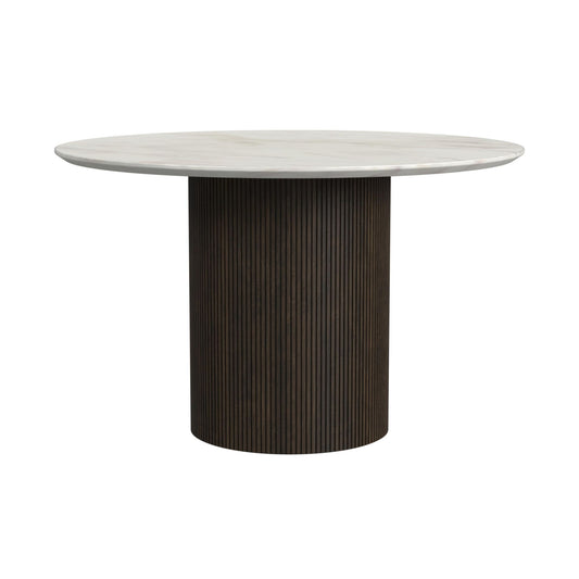 Sylvie - Round Dining Table (Top With Faux Marble And Base) - Dark Brown / White