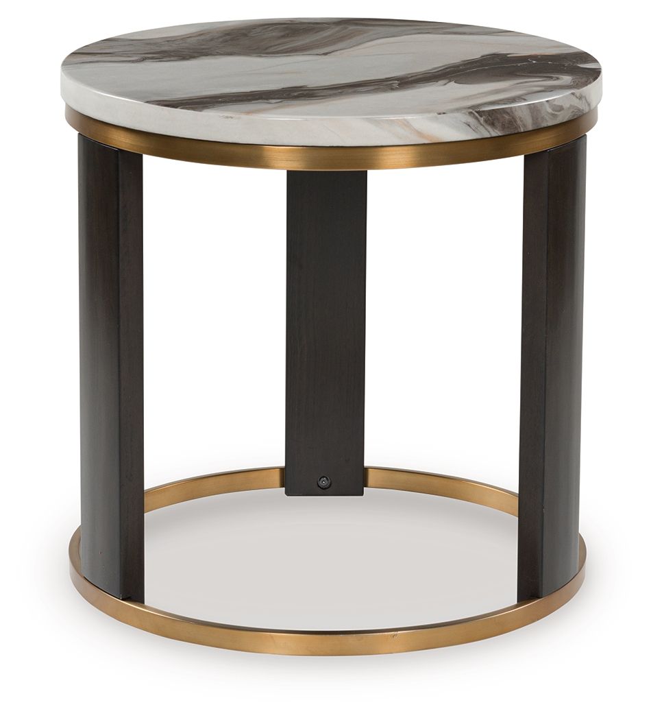 Jazmore - Round End Table - Brown / Brass Finish