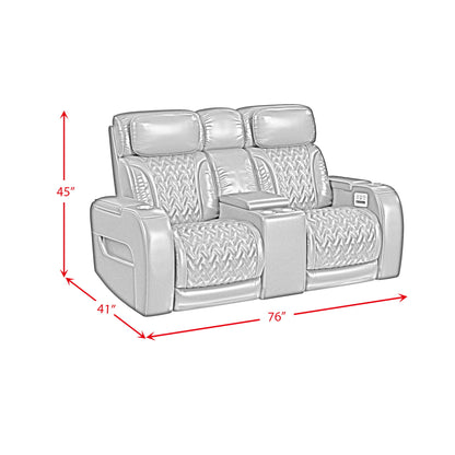 Prime Time - P3 Loveseat With LED, Wireless Charger Pocket, And Console - Jett Black With Red Stitching