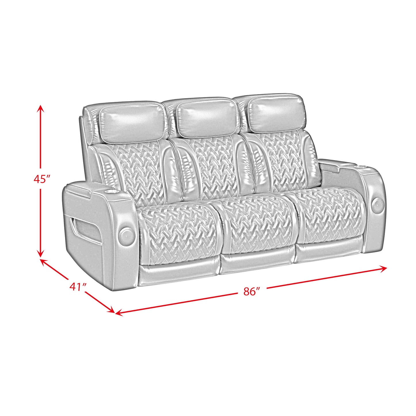 Prime Time - P3 Sofa With I Table, Reading Light, Heat, Massage, LED, And Speaker - Jett Black With Red Stitching