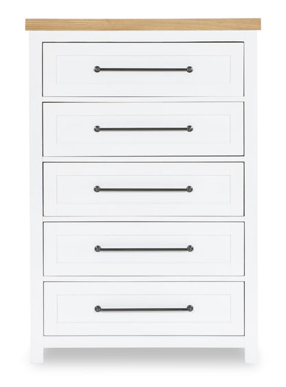 Horizons - 5 Drawers Chest - Pure White / Natural Oak