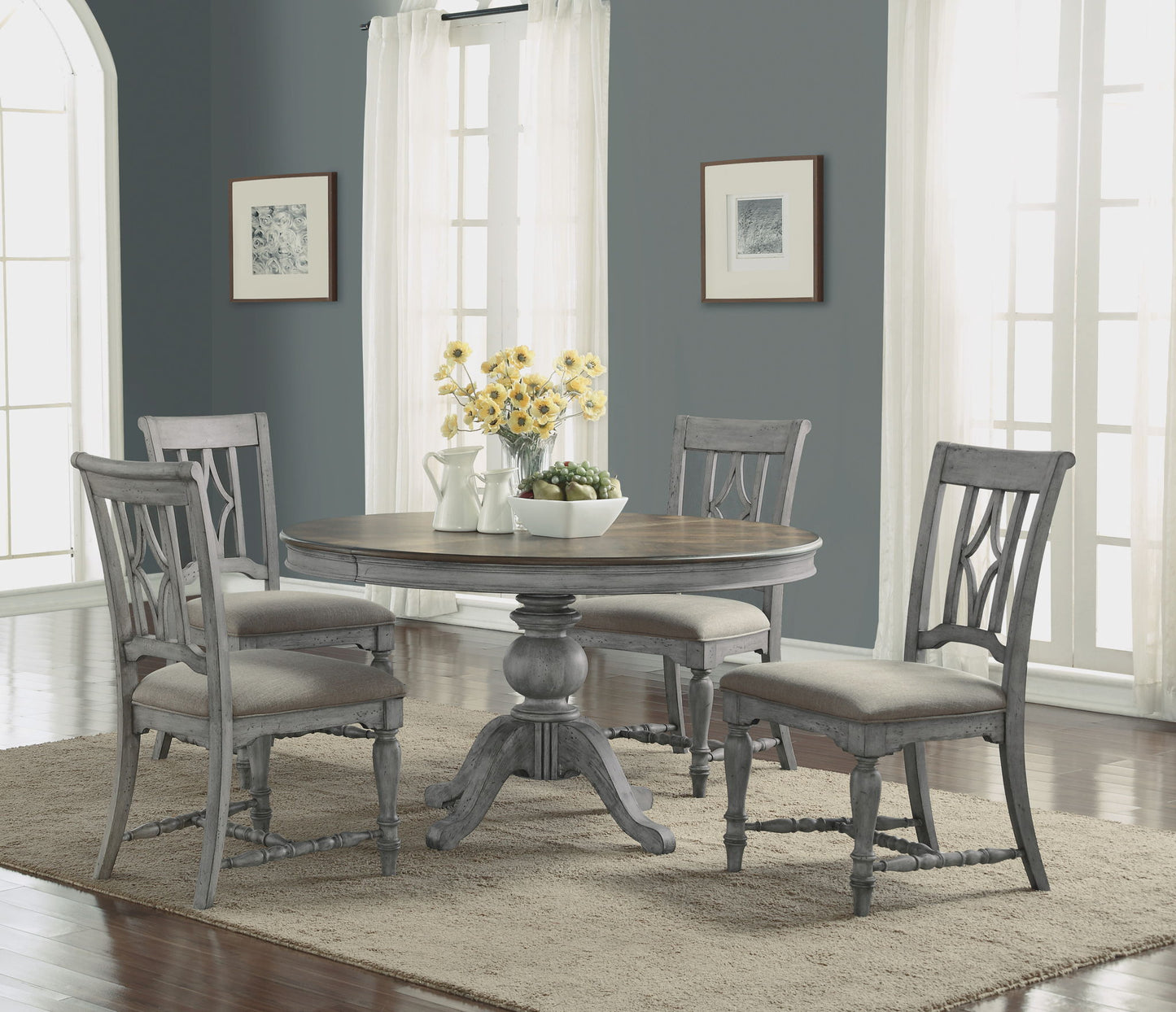 Plymouth - Round Pedestal Dining Table - Gray