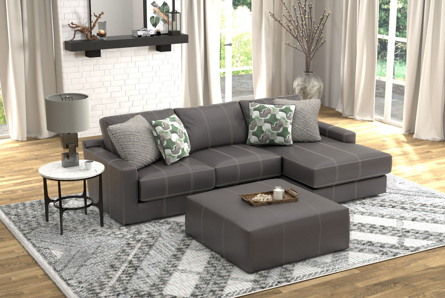 Minori - Italian Leather Sofa / Chaise And Cocktail Ottoman