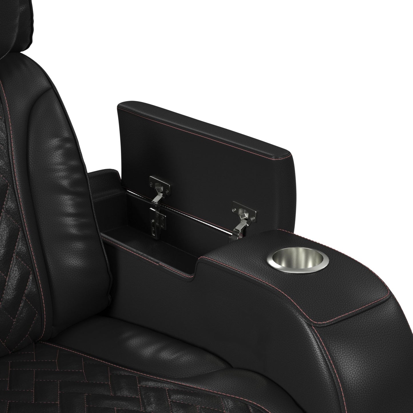 Prime Time - P3 Sofa With I Table, Reading Light, Heat, Massage, LED, And Speaker - Jett Black With Red Stitching