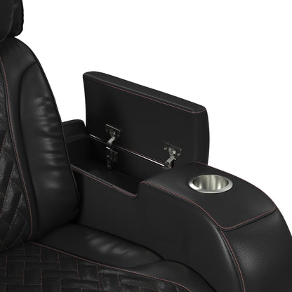 Prime Time - P3 Sofa With I Table, Reading Light, Heat, Massage, LED, And Speaker - Jett Black With Red Stitching