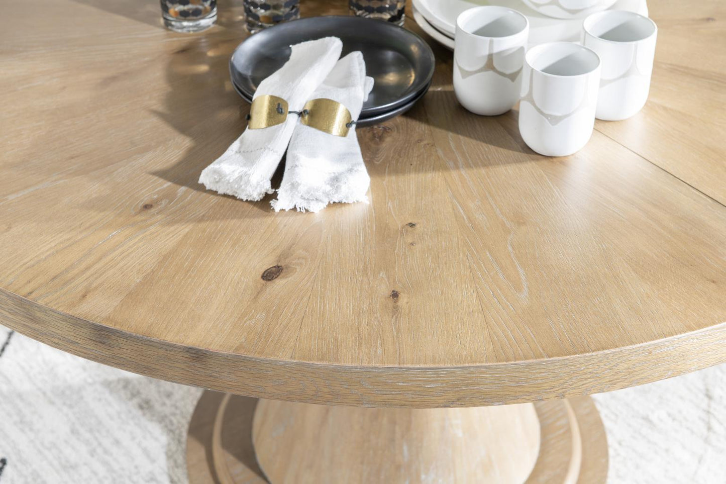 Torrance - Complete Round Dining Table - Aged Driftwood